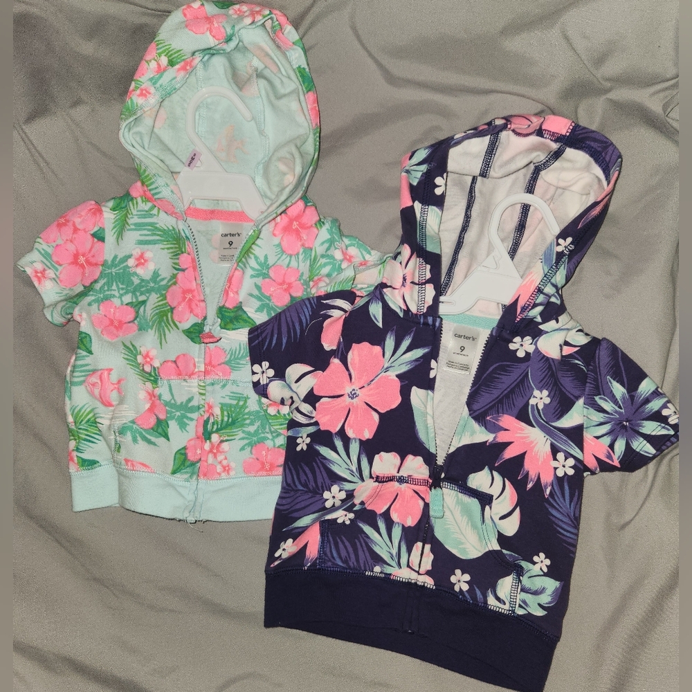 CARTERS Tropical short sleeve zip-up hooded jackets 9mo  2Pairs